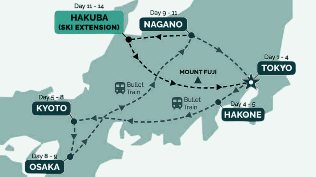 Detailed tour route map showing all stops and highlights